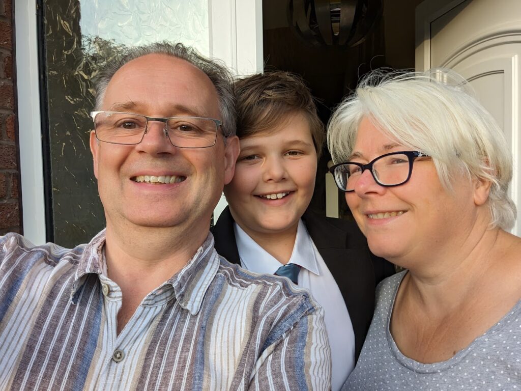 Selfie of the three of us on the doorstep for Thomas' first day at school